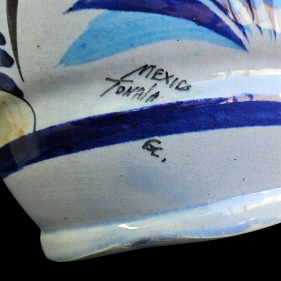Signed Tonala Mexico GC Pottery Jug Mug Set Vintage Ceramic Hand Painted Blue - Picture 3 of 15